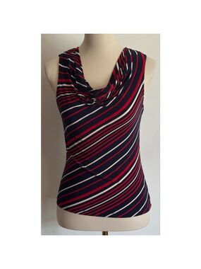 Women's CHAPS Navy Red White Striped Sleeveless Cowl Neck Top Size S